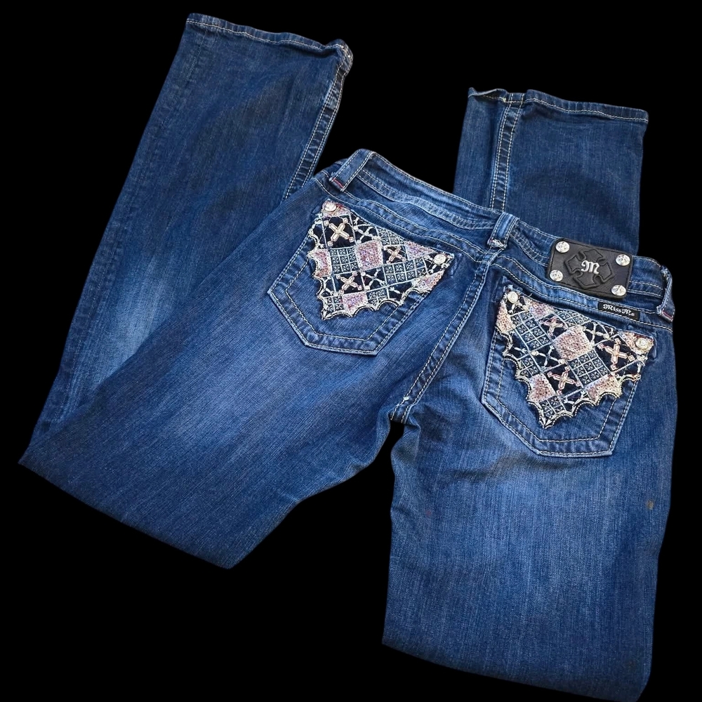 Miss Me Dark Blue Boot Cut Jeans with Pocket Embroidery